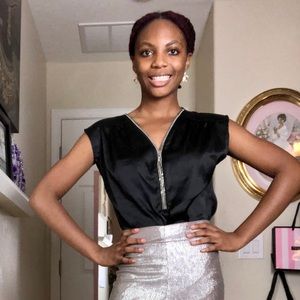 Black Silk Zipper Top